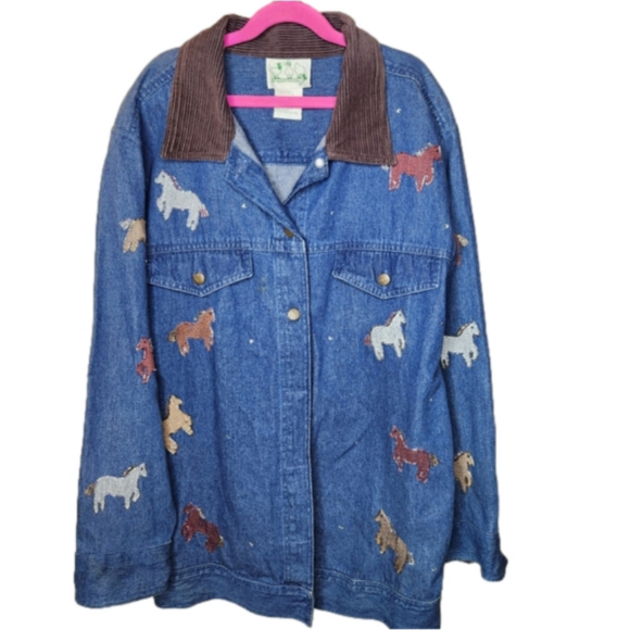 the quacker factory Jackets & Blazers - Vintage The Quacker Factory Jacket Womens L Denim Button Embroidered Horses